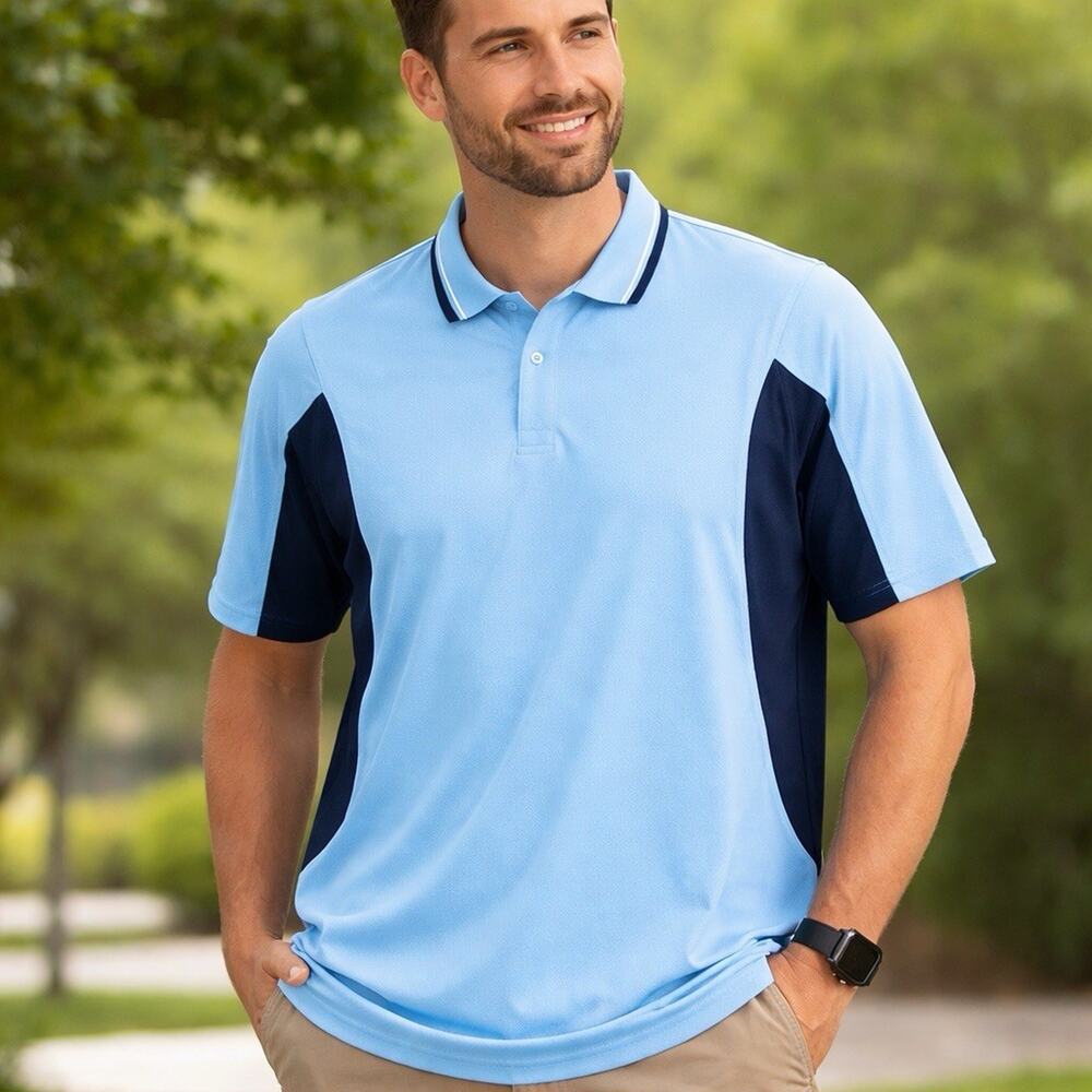 Xersion Mens 2XLT Golf Polo Shirt Blue Colorblock Quick-Dry Big & Tall NWT
